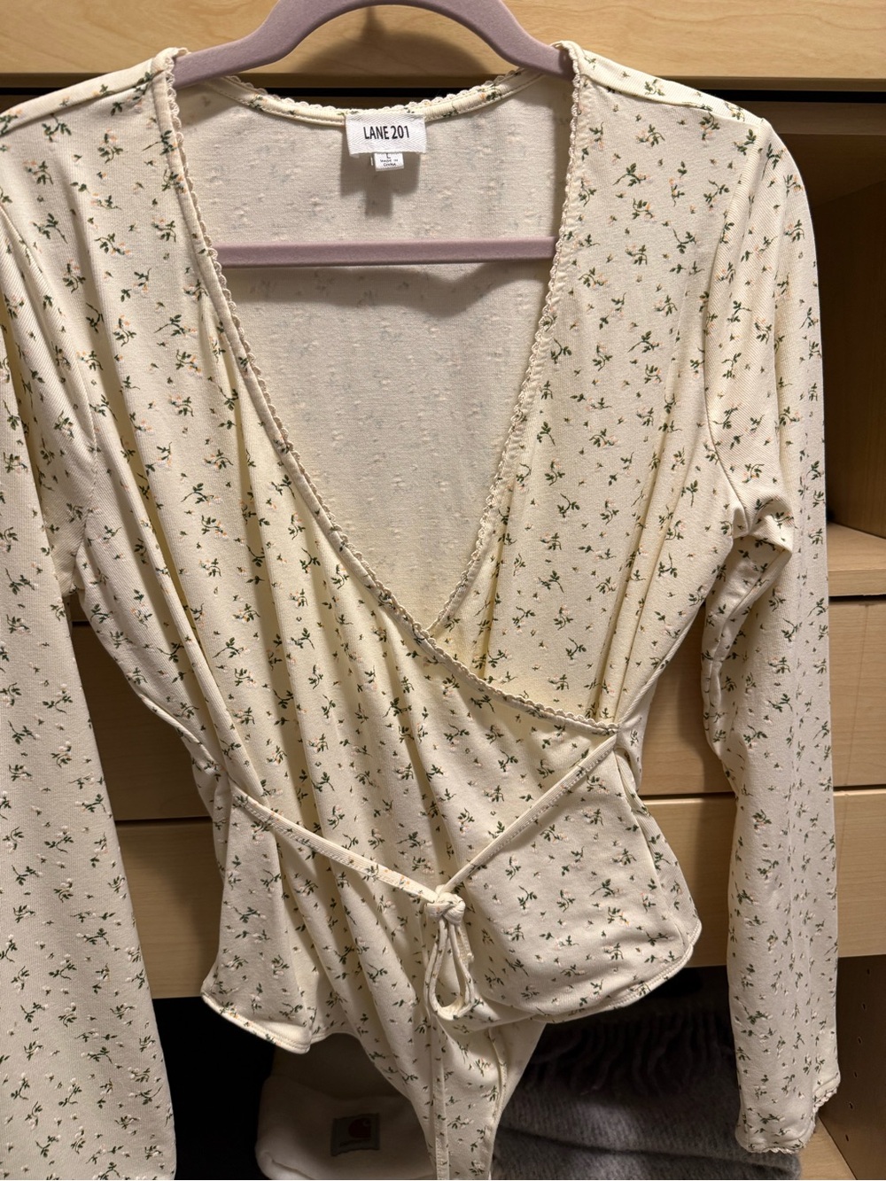 Lane 201 Cream Floral Wrap Bodysuit